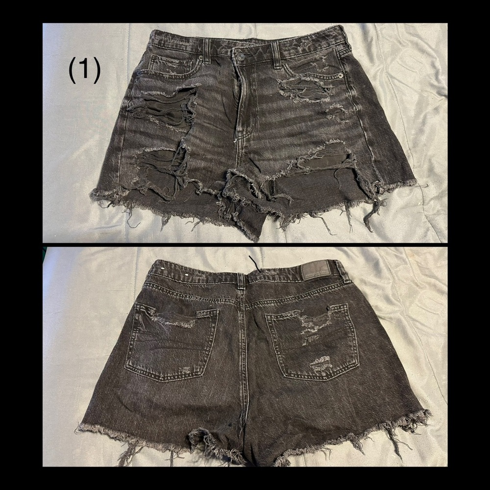 American Eagle Outfitters Black Jean Shorts Distressed Frayed Hem